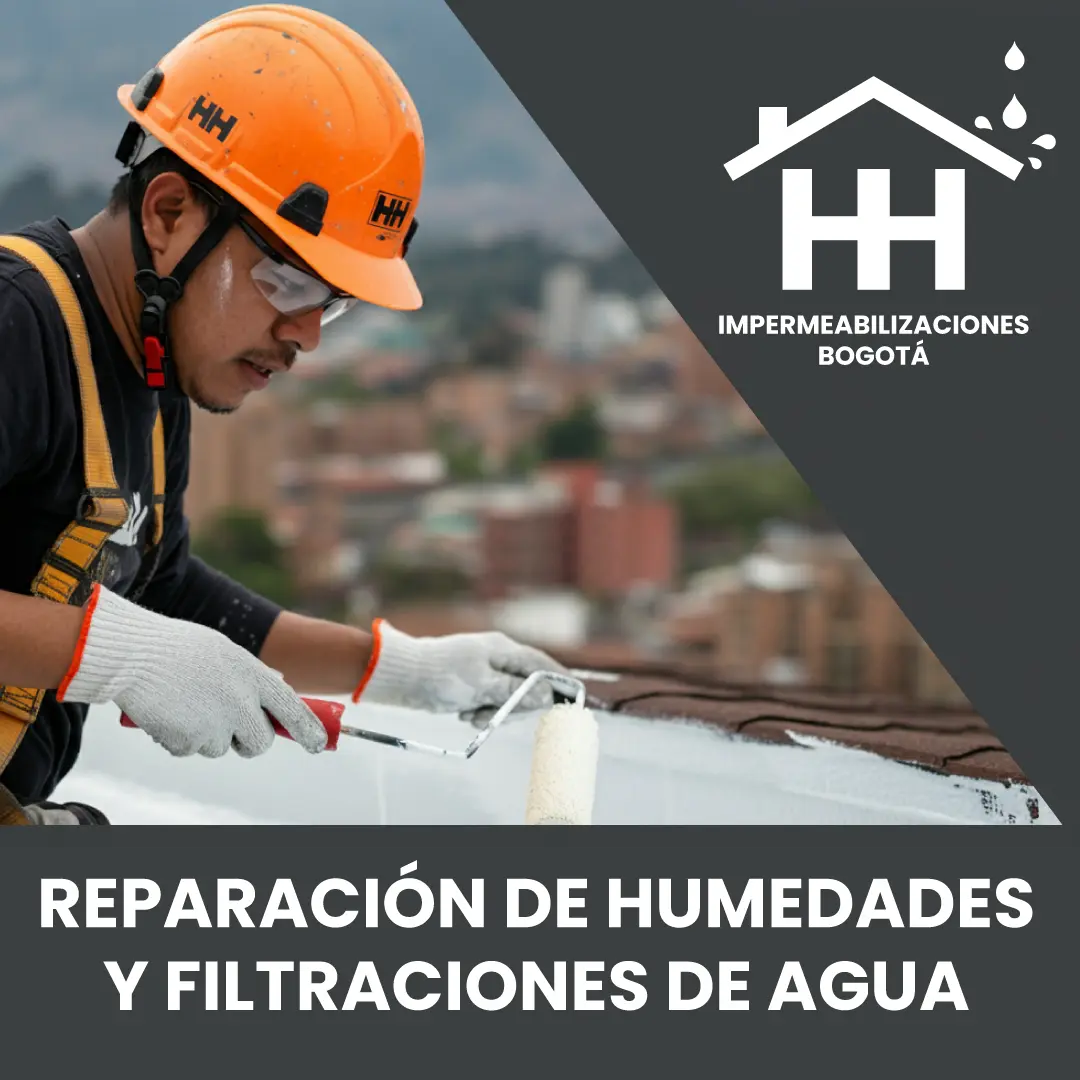 Trabajador reparando una filtración de agua con pintura epóxica blanca en Chapinero